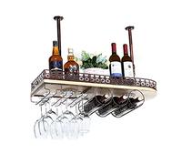 Creative Hanging Wine Rack with Ambient Light, Upside Down Shelf for Bar Decor, Retro Glass Holder, Ceiling Decoration, Brown, 60x28x60CM