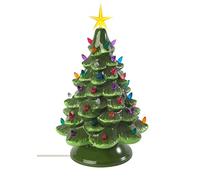 Creative Hobbies Classic Ceramic Christmas Tree - 15.5” Vintage Green Tree with Separate Base, Multi-Color Lights, Power Cord, Bulb and Star