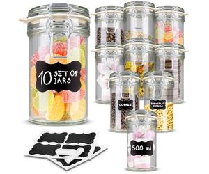 Creative Home 10 x 500ml Glass Jars with Clip Lids Storage Set | Airtight