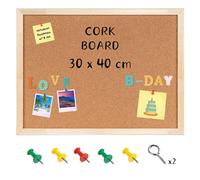 Creative Home 30 x 40 cm (+- 2cm) Cork Board | Wooden Pine Frame | 5 Push Pins Included | Small Pin Board Notice Board Perfect Display Corkboard for Office, Home, Kitchen, Bedroom, School, Café