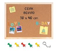 Creative Home 30 x 40 cm Cork Board | Wooden Pine Frame | 5 Push Pins Included | Small Pin Board Notice Board Perfect Display Corkboard for Office, Home, Kitchen, Bedroom, School, Café