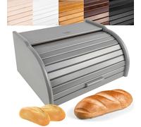 Creative Home Black Wooden Bread Bin | 38 x 28.5 x 17.5 cm (+/- 1 cm) | Natural Beech Wood | Bread Box Container with Roll-Top Lid | Wooden Kitchen Storage box
