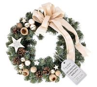 Creative Home Champagne Artificial Christmas Wreath | Round Diameter 35 cm | Xmas Front Door Wreaths Ring Hanger | Reef for Wall Table Window Hanging | Garland Decoration | Indoor & Outdoor