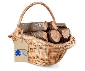 Creative Home Fireplace Firewood Wicker Log Basket Storage | 60 x 40 x 39 cm Large Round Oval | Wicker Basket with Handle Liner | Handmade Durable | Natural Brown Thick Willow Holder
