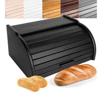 Creative Home Grey Wooden Bread Bin | 38 x 28.5 x 17.5 cm (+/- 1 cm) | Natural Beech Wood | Bread Box Container with Roll-Top Lid | Wooden Kitchen Storage box