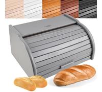 Creative Home Grey Wooden Bread Bin | 38 x 28.5 x 17.5 cm (+/- 1 cm) | Natural Beech Wood | Bread Box Container with Roll-Top Lid | Wooden Kitchen Storage box