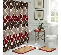 Creative Home Ideas 15-Piece Bathroom Shower Curtain Set, 72"x72", Clarisse Espresso/Barn Red