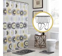Creative Home Ideas 15-Piece Bathroom Shower Curtain Set - Set of 1 Shower Curtain & 12 Metal Hooks & 1 Bath Mat & 1 Contour Mat, Modern Bathroom Décor, Machine Washable, Raquel Gold