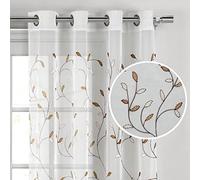 Creative Home Ideas Sheer Curtains 63 Inch Length Embroidered Floral Curtains, Extra Wide Sheer Curtain 54"x63", Decorative Leaf Curtains for Living Room, Grommet Curtain Sheers, Brown Curtains