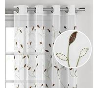 Creative Home Ideas Wavy Leaves Embroidered Sheer Curtains - Measuring 54" X 96" - Includes 1 Leaf Curtain Panel - Window Drapes with Metal Grommets - (Sheer Vine White Curtain with Sage Leaves)