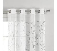 Creative Home Ideas Wavy Leaves Embroidered Sheer Curtains - Measuring 54" X 96"- Includes 1 Leaf Curtain Panel - Window Drapes with Metal Grommets -(Sheer Vine White Curtain with Silver Grey Leaves)