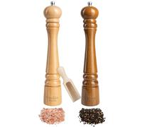 Creative Home Large Wooden Salt & Pepper Grinder Set | 31.5 cm Height | Mill with Mini Wooden Scoop | Natural Beech Wood | Pefect for Coffee Beans and Spice | Manual Mechanism | Salt & Pepper Shaker