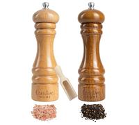 Creative Home Medium Wooden Salt & Pepper Grinder Set | 18 cm Height | Mill with Mini Wooden Scoop | Natural Beech Wood | Pefect for Coffee Beans and Spice | Manual Mechanism | Salt & Pepper Shaker