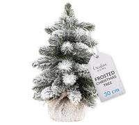 Creative Home Mini Artificial Snowy Christmas Tree with Stand | Size 30 cm | Miniature Frosted Snow-Covered Little Xmas Tree Small Cone Branches | White Winter Twigs Cut Ends | Indoor & Outdoor