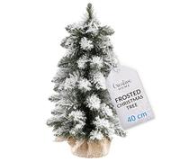 Creative Home Mini Artificial Snowy Christmas Tree with Stand | Size 40 cm | Miniature Frosted Snow-Covered Little Xmas Tree Small Cone Branches | White Winter Twigs Cut Ends | Indoor & Outdoor