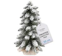 Creative Home Mini Artificial Snowy Christmas Tree with Stand | Size 50 cm | Miniature Frosted Snow-Covered Little Xmas Tree Small Cone Branches | White Winter Twigs Cut Ends | Indoor & Outdoor