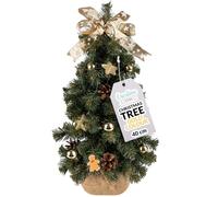 Creative Home Mini Gold Artificial Christmas Tree with Stand | Size 40 cm | Miniature Little Xmas Tree Small Cone Branches | Realistic Decoration | for Tabletop Desk Office | Indoor & Outdoor
