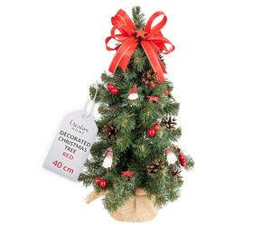 Creative Home Mini Red Artificial Christmas Tree with Stand | Size 40 cm | Miniature Little Xmas Tree Small Cone Branches | Realistic Decoration | Tabletop Desk Office | Indoor & Outdoor