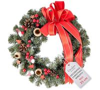 Creative Home Red Artificial Christmas Wreath | Round Diameter 35 cm | Xmas Front Door Wreaths Ring Hanger | Reef for Wall Table Window Hanging | Garland Decoration | Indoor & Outdoor Decorations