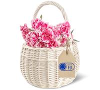 Creative Home Small White Wicker Basket Easter Basket with Handle | 22x22x26 cm (+/- 2 cm) | Egg Basket | Carry Hand-Woven Gift Basket Fruit Basket Flower Basket | Kids Natural Brown Baskets