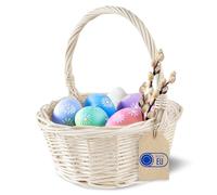 Creative Home Small White Wicker Basket with Handle | 22x22x26 cm (+/- 2 cm) | Easter Basket | Carry Hand-Woven Gift Basket Fruit Basket Flower Basket | Kids Natural Baskets