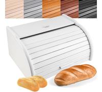 Creative Home White Wooden Bread Bin | 40 x 27.5 x 18.5 cm (+/- 1 cm) | Natural Beech Wood | Bread Box Container with Roll-Top Lid | Wooden Kitchen Storage box