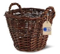 Creative Home Wicker Basket with Handles | 30 x 22 x 28 cm (+/- 2 cm) | Dark Brown Wicker Flower Basket Pot Storage | Indoor & Outdoor Natural Pot Holder for Garden Balcony