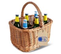 Creative Home Wicker Bottle Basket with Handle | 6 Compartments