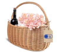 Creative Home Wicker Shopping Basket | 45 x 26 x 41 cm (+/- 2 cm) Large | Wicker Basket with Handle Handmade Durable | Natural Brown Thick Willow Woven | Easter, Picnic, Fruit, Gift