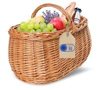 Creative Home Wicker Shopping Basket Car Basket | 45x32x34cm (+/-1cm) Large & Light | Wicker Basket with Handle Handwoven Handmade Durable | Natural Brown Thick Willow Woven | Easter Picnic Fruit Gift