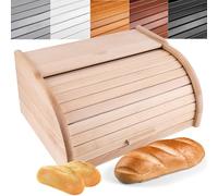 Creative Home Wooden Bread Bin Unpainted | 38 x 28.5 x 17.5 cm (+/- 1 cm) | Natural Beech Wood | Bread Box Container with Roll-Top Lid | Wooden Kitchen Storage box