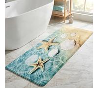 Creative House Life Beach Runner Rug 2x6 ft, Starfish Ocean Coastal Memory Foam Bath Runner, Non Slip Washable Mat for Bathroom, Hallway, Laundry or Kitchen