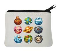 Creative Imaginary Planets with Unique Themes Neoprene Coin Purse Pouch 10x11cm White