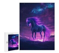 Creative Indoor Hobby: Neon Space Cute Horse, 500 PCS, Challenging Puzzle for Adults; for Couples, Friends And Family