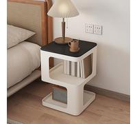 Creative Iron Nightstand with Vertical Open Storage & Thick Slate Top - Small Coffee Table for Bedroom & Compact Living Spaces (Color: Milk White)