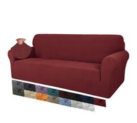MAXIJIN Creative Jacquard Couch Covers for 3 Seater, Super Stretch Non Slip Sofa Cover for Dogs Pet Friendly 1-Piece Elastic Furniture Protector Sofa Slipcovers (3 Seater, Wine Red)