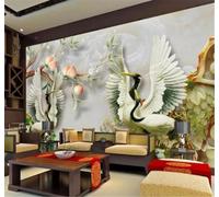 Creative Jade Carving Peach Tree Flying Birds Marble Effect 3D Wallpaper Luxury Silk Study Dining Feature Sofa Grey Bedroom Living Room Tv Decorative Wall-430cm×300cm