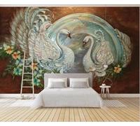 Creative Jade Carving Swan Floral Art 3D Wallpaper Easy Install Feature Office Living Room Sofa Bedroom TV Background Wall Decoration-350cm×256cm