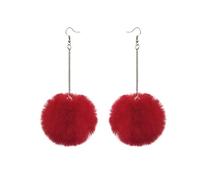 Creative Jewelry,Chinese style earrings, Colorful Fluffy Plush Soft Rabbit Fur Ball Earrings for Women Girls Party Holiday Jewelry Gifts(Red)