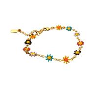 Creative Jewelry Small Collarbone Chain Bracelet Women's Temperament Painted Drop Glaze Flower Bracelet Nail Bracelet (Gold, One Size)