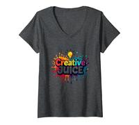 Creative Juice: Vibrant Artistic Inspiration V-Neck T-Shirt, Women, Dark Heather Grey, M
