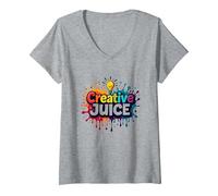 Creative Juice: Vibrant Artistic Inspiration V-Neck T-Shirt, Women, Heather Grey, S