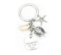 Creative Keychain for Women, Conch, Starfish and Turtle Charms Key Ring, Birthday and Travel Gifts for Good Friend, Girlfriend, Teacher, Inspirational, Friendship, Retirement, Thank You Token
