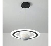 Creative Kids Room Planet Pendant Lamp with Ring Acrylic Aperture Suspension Lamps, Modern LED Dining Room Decorative Lighting Atmosphere Light, Simple Bedroom Chandeliers