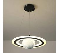 Creative Kids Room Planet Pendant Lamp with Ring Acrylic Aperture Suspension Lamps, Modern LED Dining Room Decorative Lighting Atmosphere Light, Simple Bedroom Chandeliers
