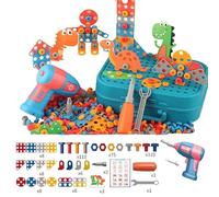 Creative Kids Tool Set Box 351 Pcs,Electric Drill Toy 3D Take Apart Toys for Kids,Educational Construction Stem Puzzles Toy,Pretend Play Tool,Gift for Age 3 4 5 Years Old (Dinosaur (350 pcs）)