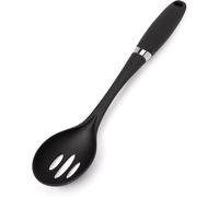 Creative Kitchen Slotted Spoon | Strong Heat Resistant Nylon Utensil | Soft Comfort Grip Handle | Sleek Modern Design with Chrome Trim | Dishwasher Safe | Black/Chrome