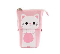 Creative Korean Version Student Stationery Multi-Functional Canvas Bag with Variable Drop-Down Retractable Holder Simple Cute Fine Fabric Solid Color Design Soft Comfy Wear- Whitecat