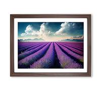 Creative Lavender Flower Field H1022 Framed Print for Living Room Bedroom Home Office Décor, Wall Art Picture Ready to Hang, Walnut A2 Frame (64 x 46 cm)