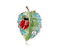 Creative Leaf Shape Brooch Pin Cute Ladybug Insect Corsage Trendy Dress Suit Sweater Coat Accessories Colorful Enamel Leaf Beastpin for Her